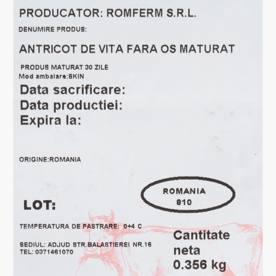 Antricot de vită fără os Rib-Eye, maturat, 350g