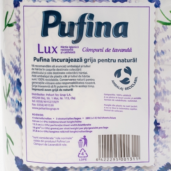 Hârtie igienică Lux Câmpuri de lavandă cu mâner 3 straturi 4 role duble
