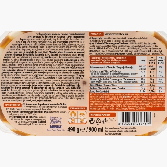 Înghețată cu caramel și bucățele de caramel 900ml (490g)