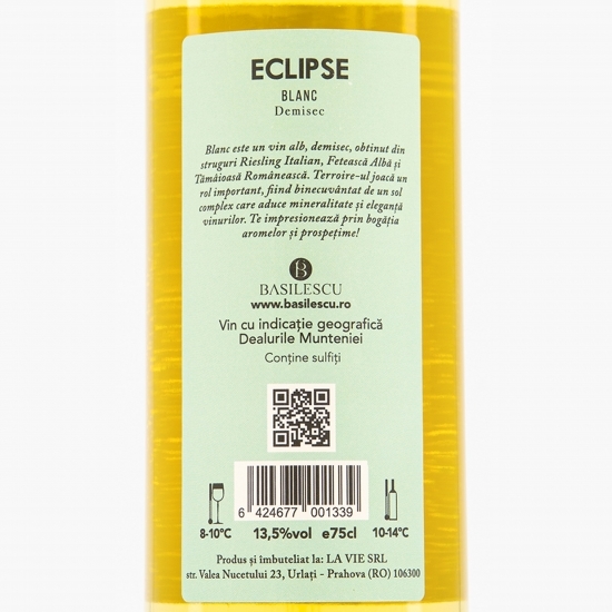 Vin alb demisec Eclipse Cupaj, 13.5%, 750ml