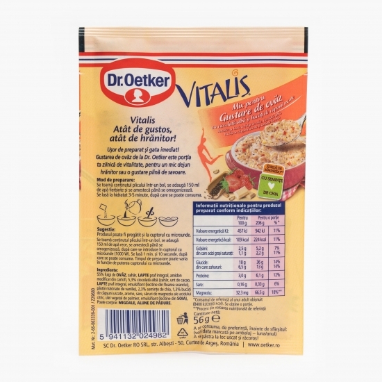 Mix pentru gustare de ovăz Vitalis cu ciocolată albă și căpșuni 56g