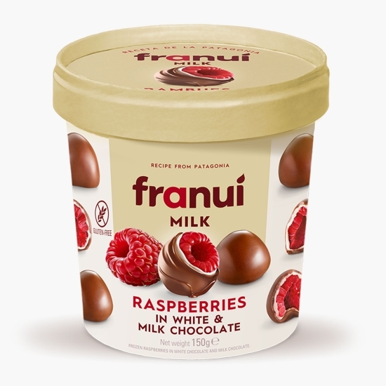 Zmeură în ciocolată albă și ciocolată cu lapte 150g