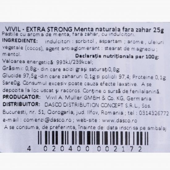 Bomboane Extra Strong mentă naturală fără zahăr 25g