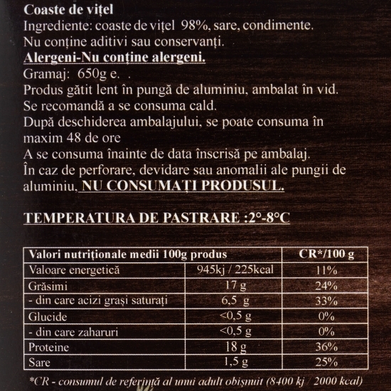 Coaste de vițel gătite lent 650g