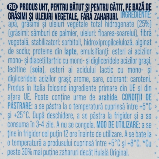 Produs UHT pe bază de grăsimi vegetale, fără zahăr 0.5l