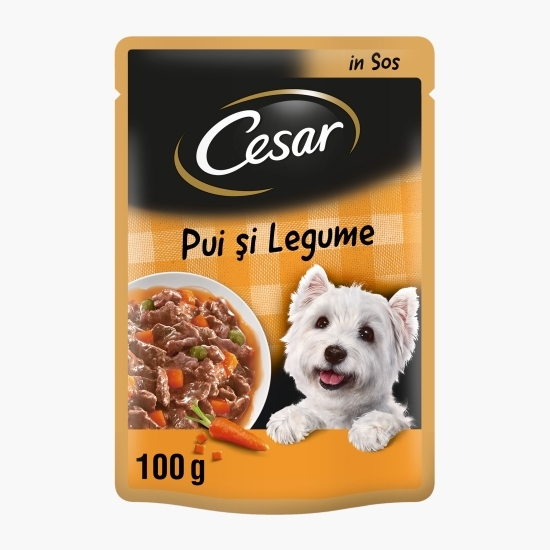 Hrană umedă pentru câini adulți, 100g, cu pui și legume gustoase în sos