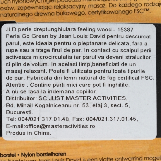 Perie dreptunghiulară pentru păr JLD Feeling Wood