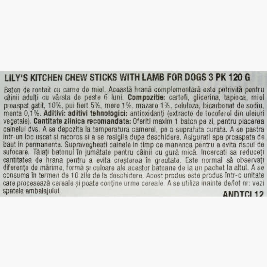 Recompense pentru câini, cu miel Chew Sticks, 120g, 3 buc.