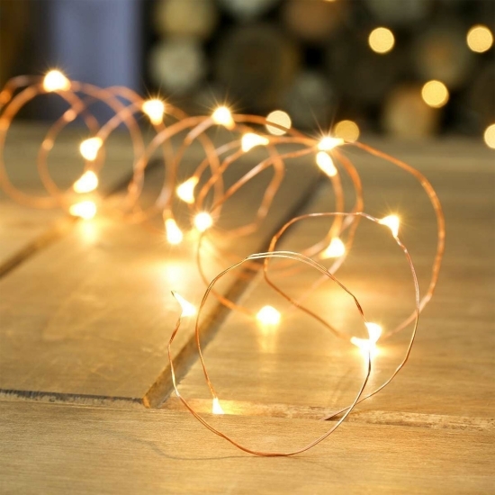 Instalație de Crăciun, liniară, 2m, baterii, 20 LED-uri, fir cupru