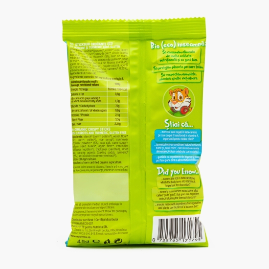 Sticksuri crocante eco cu morcovi și turmeric, fără gluten, 45g