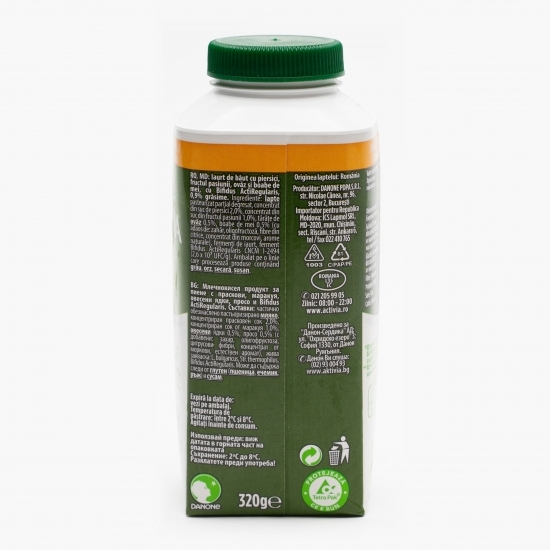 Iaurt de băut cu piersici, fructul pasiunii, ovăz și boabe de mei 320g