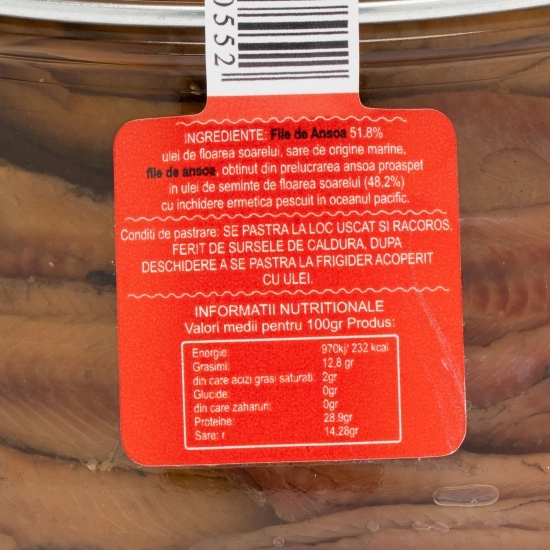 File de anșoa în ulei de semințe de floarea-soarelui 580g