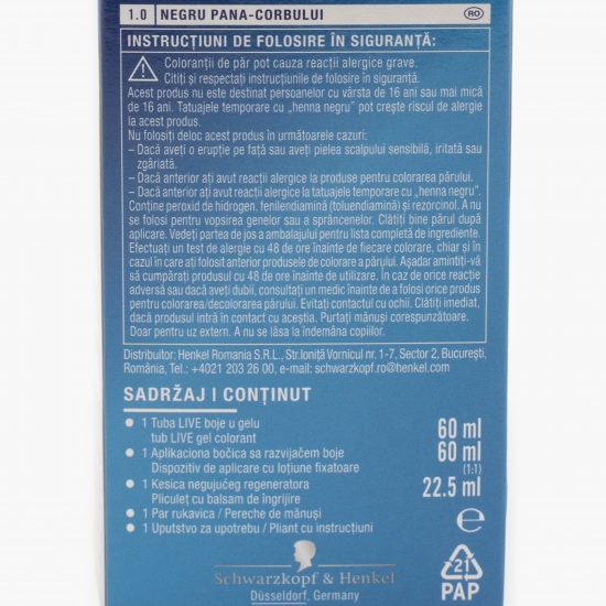 Vopsea de păr permanentă sub formă de gel 1.0 Raven black 142.5ml