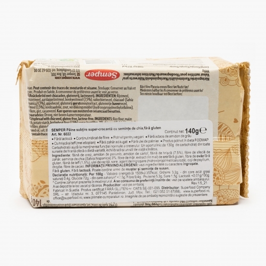 Pâine subțire super crocantă cu semințe de chia, fără gluten 140g