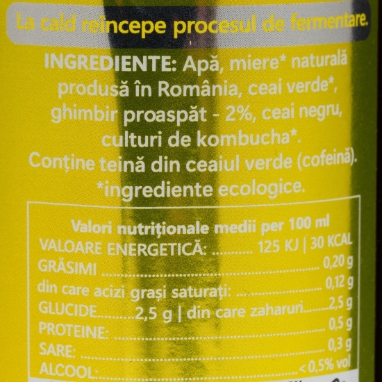 Kombucha băutură probiotică energizantă cu ghimbir 330ml