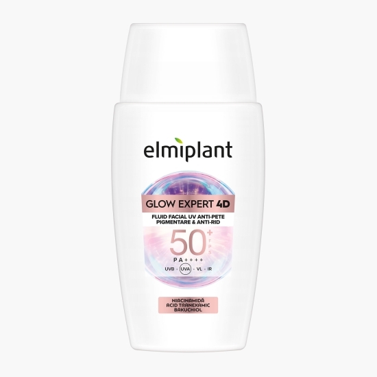 Fluid facial UV anti pete pigmentare și antirid Glow Expert 4D cu SPF 50+, 50ml