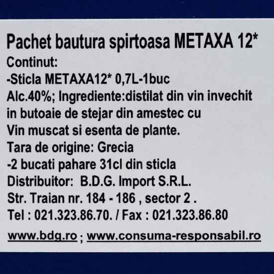 Brandy 12* 40% alc. 0.7l + 2 pahare