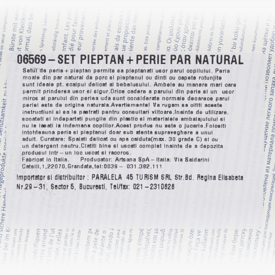 Set pieptăn + perie din păr natural pentru copii, albastru, +0 luni