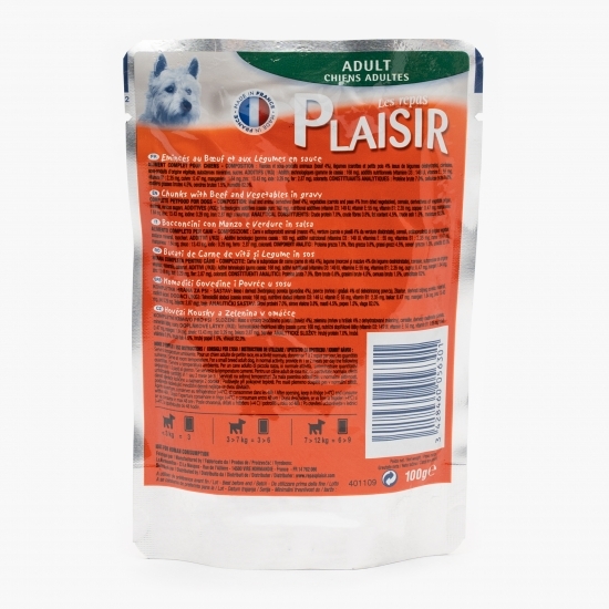 Hrană umedă pentru câini adult, 100g, vită și legume