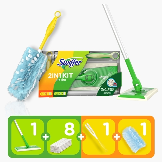 Trusă de bază: pămătuf și mop Trap&Lock + 8 lavete uscate