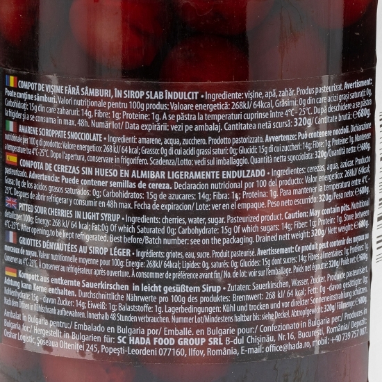 Compot de vișine fără sâmburi 680g