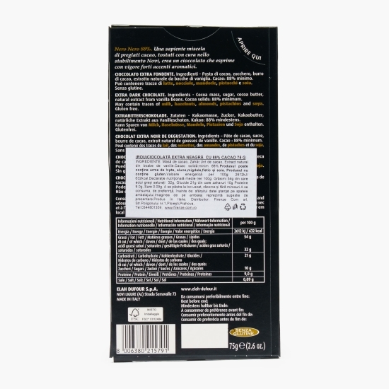 Ciocolată neagră, 88% cacao, 75g