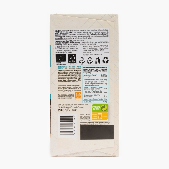 Ciocolată cu lapte eco pentru desert 38% cacao 200g