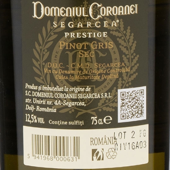 Vin alb sec Pinot Gris, 12.5%, 0.75l