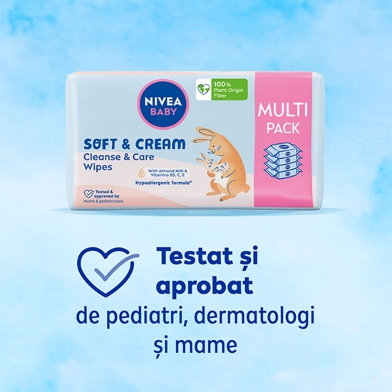 Șervețele umede pentru bebeluși Baby Soft & Cream Cleanse & Care Multipack, 4 pachete x 57 buc