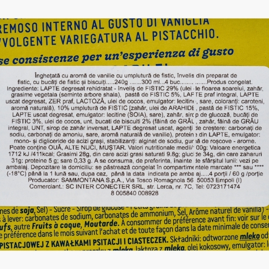 Înghețată de vanilie și fistic cu înveliș de fistic și biscuiți 4x75ml