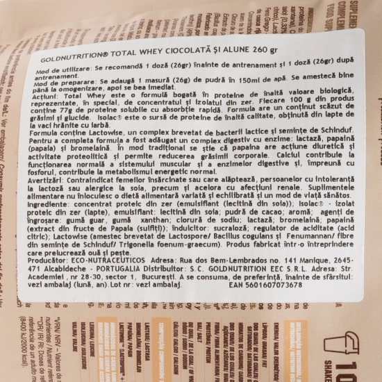 Total Whey cu aromă de ciocolată și alune 260g