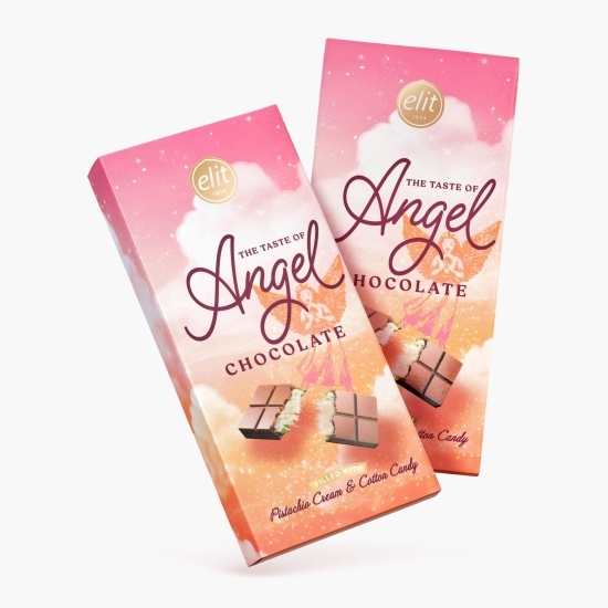 Ciocolată cu lapte, cremă de fistic și vată de zahăr Angel Hair, 85g