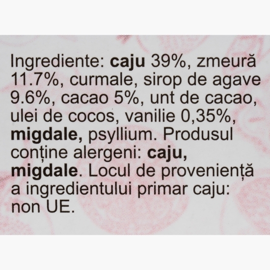 Tort raw vegan Delight cu cremă de caju și vanilie, glazură de cacao și zmeură 110g