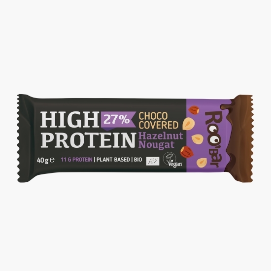 Baton proteic eco cu alune de pădure, acoperit cu ciocolată, vegan 40g