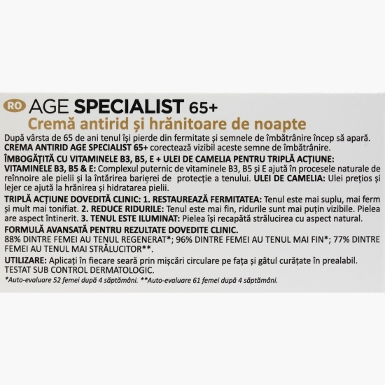 Cremă  de noapte antirid și hrăitoare, 65+ Age Specialist, 50ml