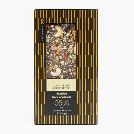 Ciocolată neagră Brazil cu nuci de caju, fistic și portocală 100g