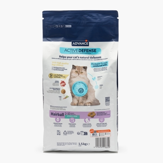 Hrană uscată pentru pisici sterilizate, cu curcan, Hairball, 1.5kg