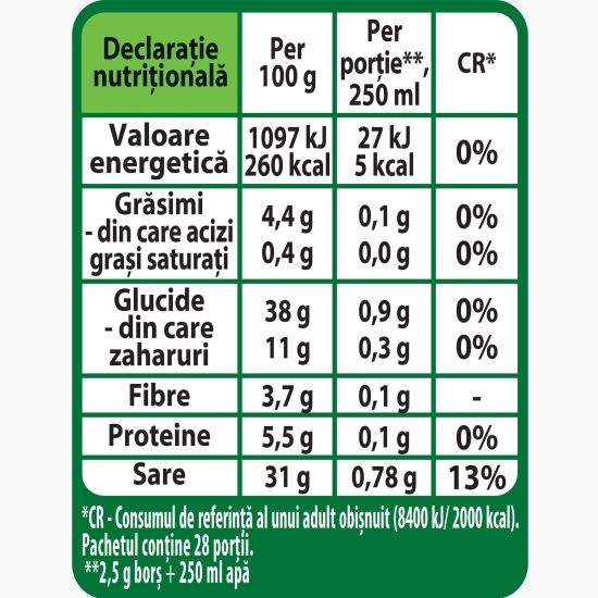 Borș pudră cu legume și tărâțe de grâu 70g