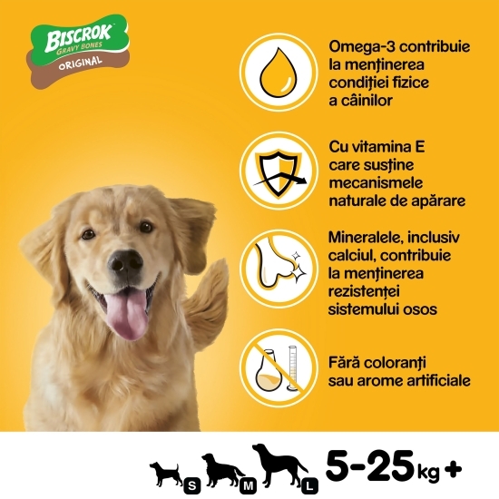 Hrană complementară pentru câini adulți, 400g, Biscrok Gravy Bones