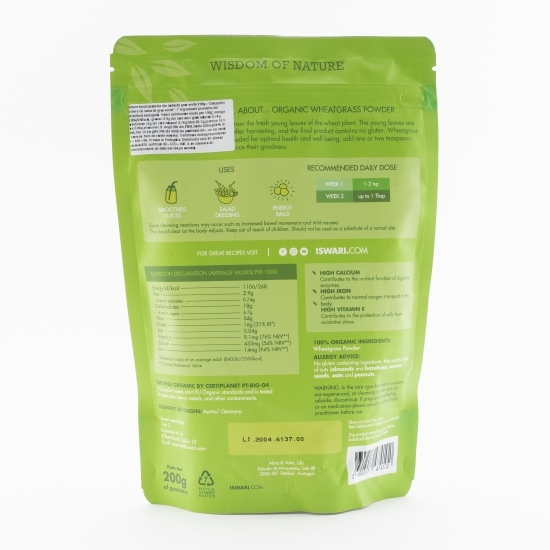 Pulbere funcțională eco din iarbă de grâu verde 200g