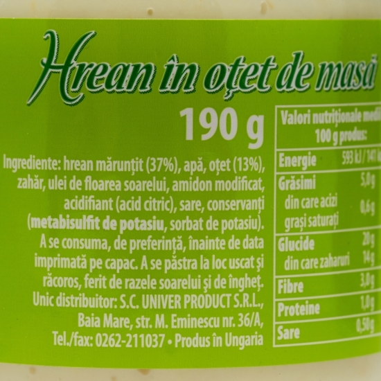 Hrean în oțet de masă 190g