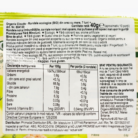 Rondele ecologice din orez cu mere 7+ luni 40g