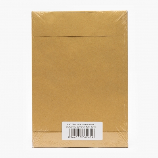 Set 10 plicuri documente cu burduf, B4, siliconic, hârtie kraft, 250x353x40 mm