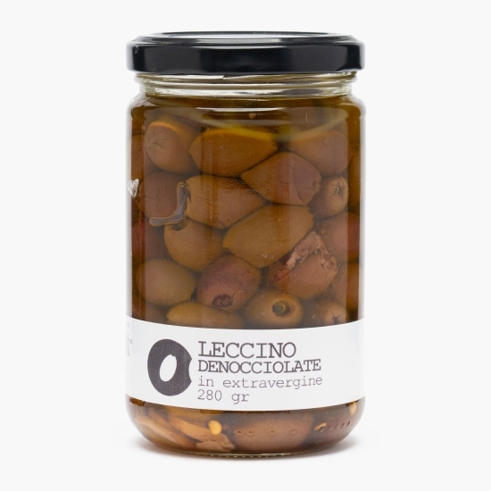 Măsline negre Leccino fără sâmburi, condimentate, în ulei de măsline extravirgin, by Măslinescu, 280g