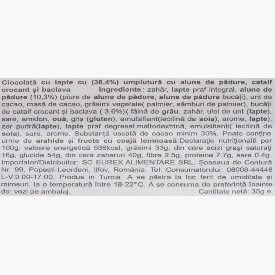 Ciocolată cu lapte, cu umplutură de alune de pădure, cataif și baclava Istanbul 35g