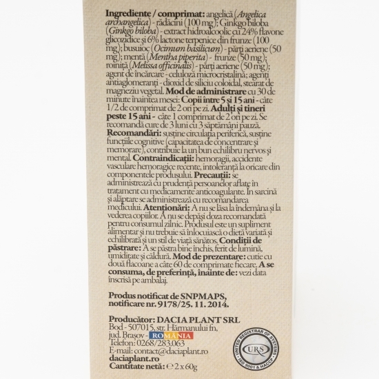 Ginko biloba 2x60 comprimate