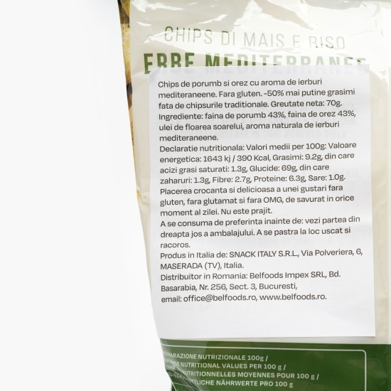 Chipsuri de porumb și orez cu aromă de ierburi mediteraneene fără gluten 70g