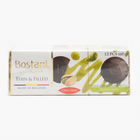 Discuri de ciocolată neagră cu fistic 60g