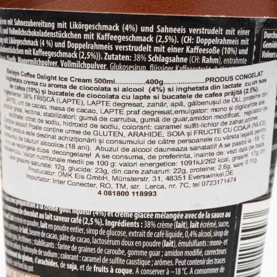  Înghețată cremă cu aromă de ciocolată și alcool și înghețată din lactate cu sos de cafea 400g