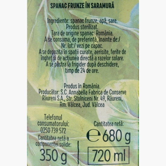 Spanac în saramură 680g 